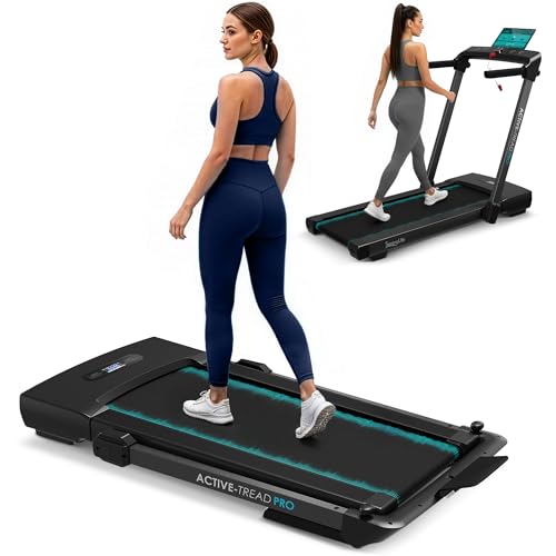 Image of SereneLife Portable Foldable Treadmill for Home, 8.7 MPH Shock Absorption, LED Display Under Desk Walking Mat for Home Office, Walking pad with Handle bar, App Support, 350lb Capacity