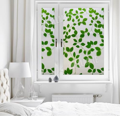 Image of WALLMATE Self Adhesive Window Film Frosted Glass Door Window Frosted Film for Home /Office /Bathroom & Living Room Multicolor Film (16 x 120 Inch, Leaf Plant)