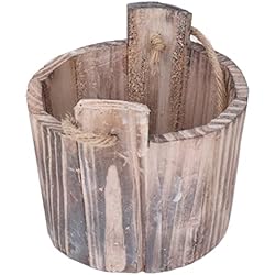 Maceteros Grandes Para Patios Sorandy Maceta Redonda Rústica Vintage de Madera con Asa, Macetero de Barril, Macetas para Colgar en la Pared con Textura de Madera para Interiores y Exteriores, Jardín, Patio, Oficina,