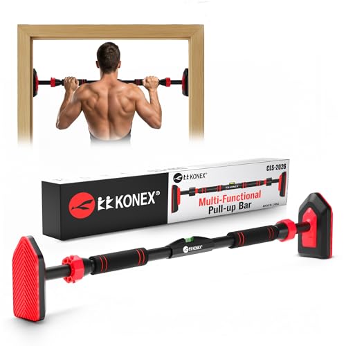Konex Pull Up Bar for Doorway 200 kg Capacity Anti-Slip Ergonomic Foam Grip with Inbuilt Level Metre for Pull-Ups and Strength Training
