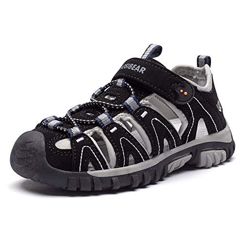 GUBARUN Boys Girls Quick Dry Breathable Hiking Strap Sandals Summer Outdoor Beach Toddler/Little Kid/Big Kids Sport Water Velcro Closed-Toe Sandals（Black,7 Big Kid）