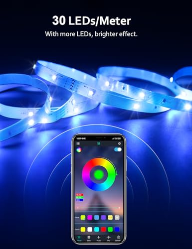 HOVVIDA LED Strip Lights 10M, 1x10M, 30 LEDs/Meter, 24V RGB LED Strip Light, 300 LEDs, APP and Remote Control, Music Mode, Timer Mode, LED for Bedroom, Living Room, Kitchen, Party - Image 2
