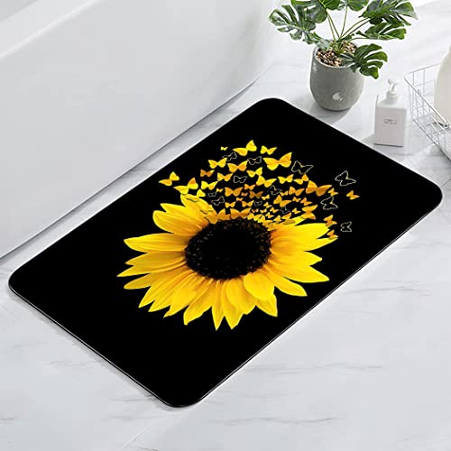 Tslook Bathroom Rug 17 X 24 Inch Non-Slip Absorbent Barth Rugs Durable Quick Dry Floor Mats For Bath, Shower And Tub Sunflower Butterfly Yellow Flower #TOP15
