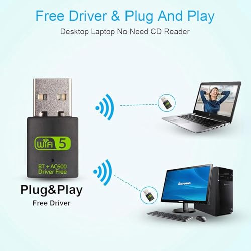 Adaptador USB WiFi Bluetooth, receptor externo de rede sem fio de banda dupla de 600 Mbps 2,4/5 GHz,