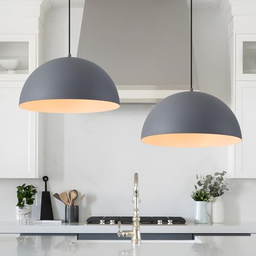 Ludil 16" Grey and White Industrial Pendant Lights Kitchen Island,2 Pack