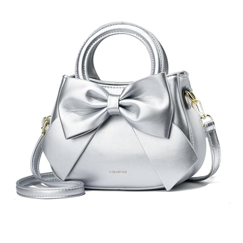 Borse Piccole Donna Tracolla a Mano e a Spalla Borsa Fiocco Carino Ragazza Borsetta Crossbody pelle Delle Signore Argento