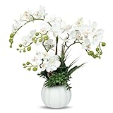 orchidea finta realistica, fiori di orchidea finti con vaso piante finte da interno per decorare il soggiorno, la camera da letto, la cucina e il tavolo (bianco)