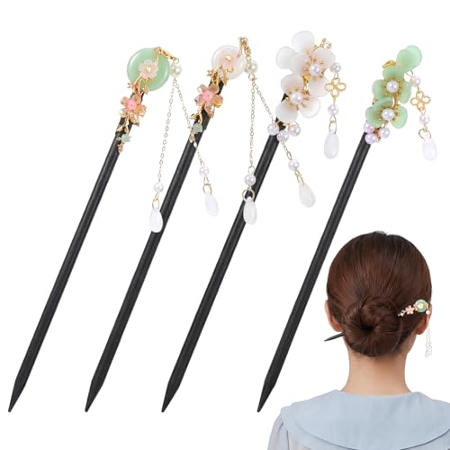 4 PCS Hair Chopsticks Hair Pins for Women Chinese Hair-Sticks Vintage Flower Chopsticks for Hairs Hanfu Pins Forks Asian Hairs Accessories for Women (4 Styles)