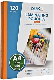 Deskit Extra-Strong Laminating Pouches, A4 Gloss, 250 Microns, 120 per Pack. Create Clear and Durable Presentations - Extra-Strong for Long-Lasting Documents