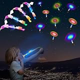 WELLVO 30 Pack Rocket Helicopter with LED Lights 30 Launchers + 30 Glow Rocket Helicopters Glow in The Dark Party Supplies Flying Outdoor Toys Party Favors for Kids 8-12,4-8