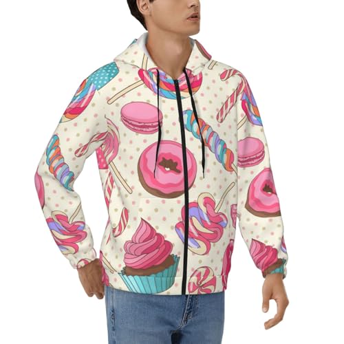 Sweat à capuche zippé en polyester doux imprimé beignet avec fermeture éclair homme