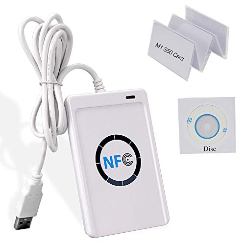 uoweky Toegangscontrole USB NFC RFID Contactloze Smart IC-kaartlezer,13,56 MHz USB NFC-lezer Schrijver,NFC Rfid Desktop + Disc + 5 stuks M1 S50-kaart