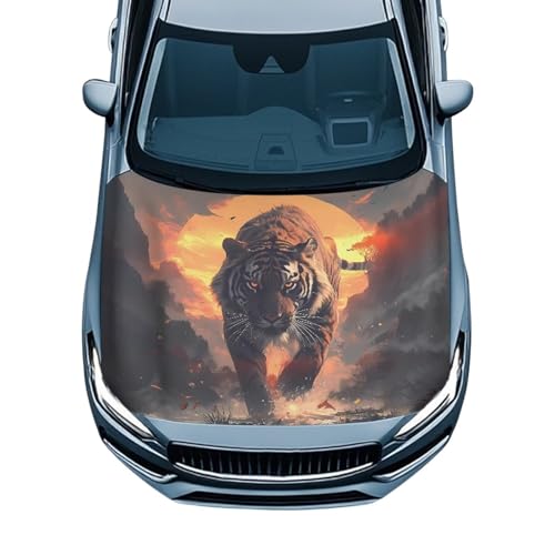 Image of Car Hood Cover,Men Car Hood Cover Protector Suitable Most Automotive Sedans Trucks Pickup Sports Cars,Car Accessories Tiger Sunset Print