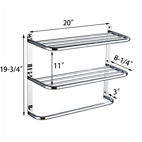 2-Tier Towel Rack Floating Shelf with Towel Bar, 20-Inch W x 8.25-Inch D Bathroom Hotel Towel Shelf, Wall Mount, Mounting Hardware Included,Polished Chrome by kaileyouxiangongsi - Used condition - Image 2