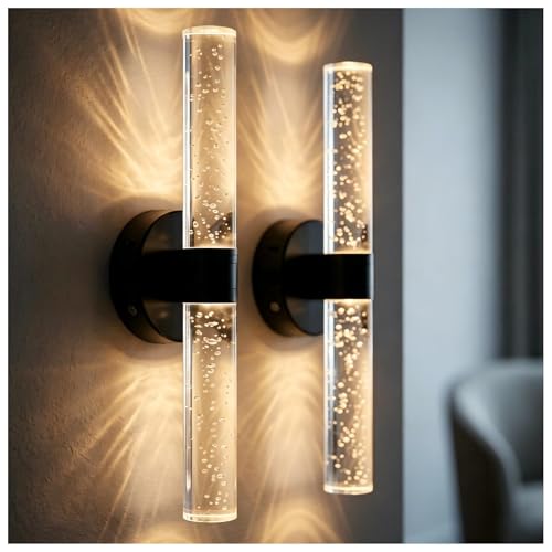 Image of DORESshop Battery Operated Wall Sconces Set of 2, 10000mAh Rechargeable Wall Sconce with Bubble Crystal, 9 Color Dimmable Wireless Wall Sconce, Sconce Wall Decor for Living Room, Bedroom, Black 18in