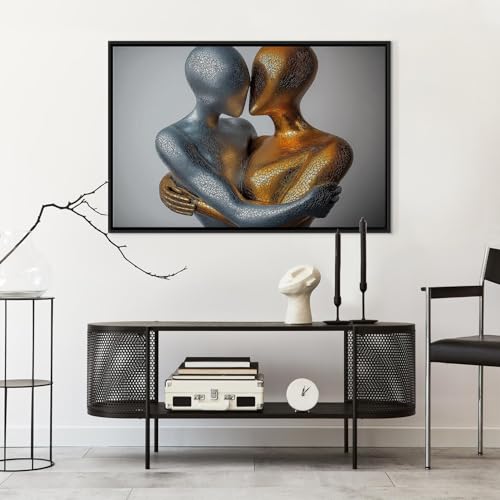 Tableau abstrait étreinte dorée pour habiller un grand mur vide