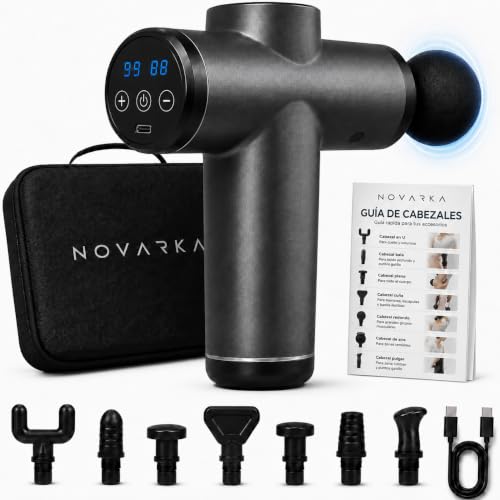 Imagen de | NOVARKA® Recovery360 Pistola de Masaje Muscular EXCLUSIVA de 99 Velocidades con 8 Cabezales INCLUIDOS Incluye Maletin de Transporte y Guía Uso Cabezales Masajeador Cervical y Espalda