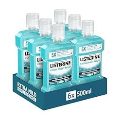 LISTERINE Cool Mint Mild 6 x 500 ml, antibakterielle Mundspülung mit ätherischen Ölen und ohne Alkohol, mildes Mundwasser bekämpft wirksam Bakterien, optimale Ergänzung zur täglichen Zahnpflege