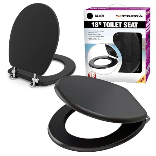 18 Black Wooden Toilet Seat - Bathroom Wc with Fittings Easy Clean Heavy Duty Inch | Strong Quality Durable Long Lasting | Easy Clean Wipe Smooth Surface