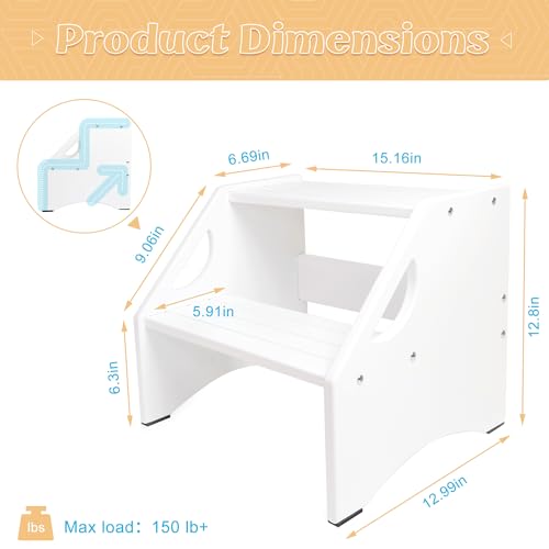 Popin Lover STEP STOOL Two Step Stools Toddler 300 Lbs Capacity With Safety Non-Slip Pads And Handles, Wood Step Stool thumb #5