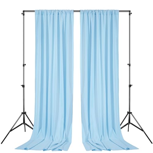 Image of Baby Blue Backdrop Curtains: 4 Panels 5ft x 10ft Polyester Photography Light Blue Backdrop Drapes - Baby Shower Birthday Party Background