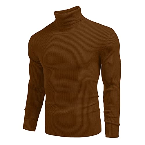 Beokeuioe Jersey para hombre de corte delgado con cuello alto, sudadera de punto, ajuste regular, chaqueta de punto para adolescentes, cuello alto, suéter de punto fino, suéter, marrón, M Cover