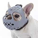 Short Snout Dog Muzzle for French Bulldogs & Pugs - Soft Breathable Anti-Biting, Adjustable Fit for Grooming, Walking, Training - Comfortable Snub-Nose Design for Small/Medium Dogs (Grey, S)