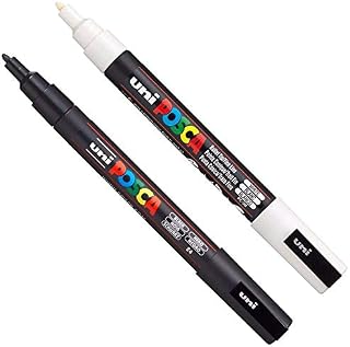Posca PC-3M Paint Art Marker Pens - Fabric Glass Metal Pen - Set of Black + White (1 of each)