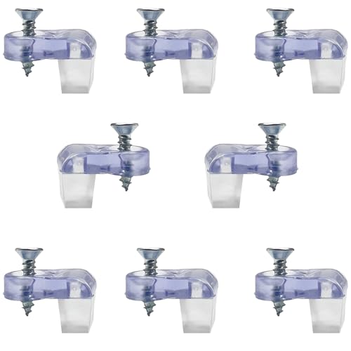 Glass Panel Retainer Clips 8-pk Made in the USA [Choose Your Offset] - For Curio/China/Kitchen Cabinets Window Inserts Mirror Hanging - w/Soft Bumper & Screw [5/16 Offset]