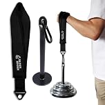 J Bryant Arm Wrestling Strap Belt Hand Grip Forearm Exercise Equipment Power Trainer for Cable Machine and Free Weight Workout（Black-with Loading Pin）