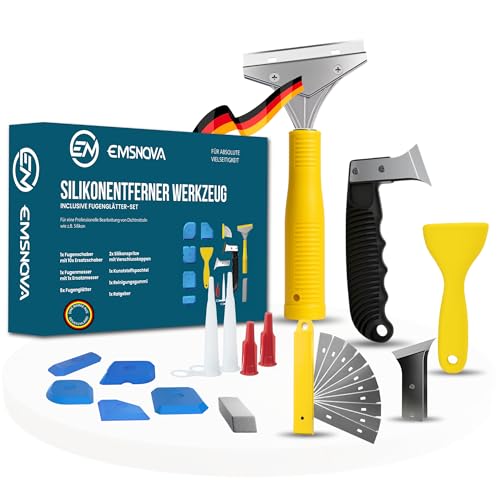 EMSNOVA® Silikonentferner Werkzeug-Set – 24-teiliges 3-in-1 Profi-Set mit Fugenschaber, Fugenmesser & Fugenglätter – inkl. Ersatzklingen – Ideal für Bad, Küche & Fensterdichtungen