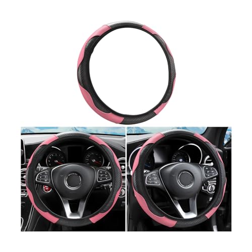 Fekey&JF Car Steering Wheel Cover, Universal Microfiber PU Leather Elastic 15 inch Stitching Color Anti-Slip Steering Wheel Protector, Car Interior Accessories for Men Women (Black/Pink)