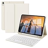 kenke Keyboard Case for iPad 10th Generation (10.9 Inch 2022) / iPad A16 11th Generation (11 inch 2025) with Pencil Holder, Stand Folio Detachable Wireless Bluetooth Keyboard Cover, Cream White
