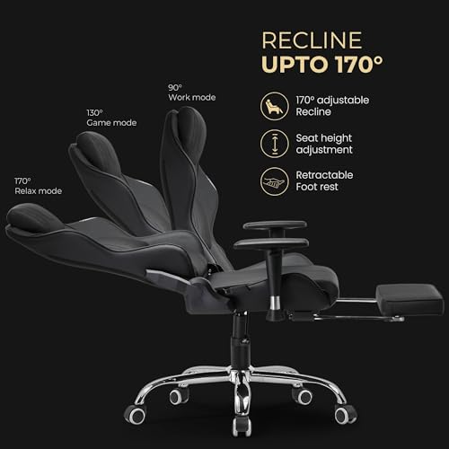 GTPLAYER "Titan Pro Inbuilt Bluetooth Speakers' Gaming Chair, Immersive Audio Experience for Streaming & Gaming, Ergonomic Chair with Adjustable Neckrest, Lumbar Pillow & Footrest (Black)