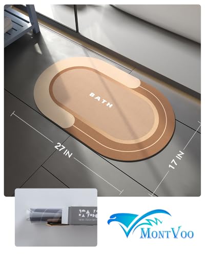 Image of MontVoo Bath Mat - Non Slip, Quick Dry, Stain Resistant Bath Mat Rug for Bathroom Floor - Easy Care Shower Rug for Outside Bathtub - 17 inchx27 inch Brown