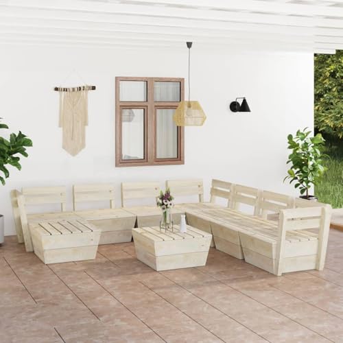 Rantry Sofa palets,Sofa palets Exterior con Cojines Muebles de palets para jardín 9 pzas Madera de Abeto impregnada 3X Esquina + 4X centrales + 2X Mesa
