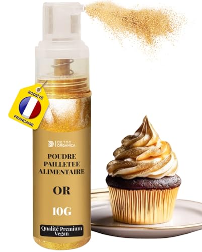Detox Organica Poudre Alimentaire Or [10G - Colorant Alimentaire] 100% ALIMENTAIRE - Paillettes Comestibles - Décoration Gâteaux, Chocolat, Macarons,...