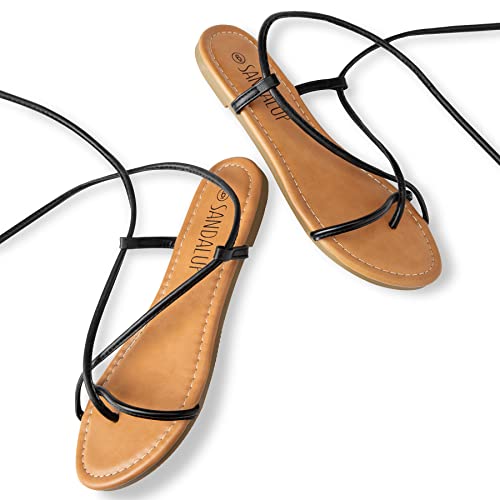 Image of SANDALUP Sandals Women Sandals For Women Lace Up Strappy Tie Up Gladiator Open Toe Flat Sandals Ankle Wrap Summer Comfortable Casual Dressy Beach Vacation Walking Cute Shoes