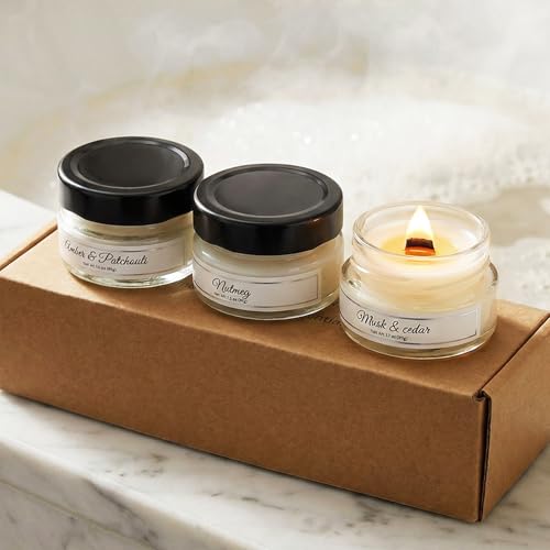 Scented Candles Gift Set for Women Men - Nutmeg/Musk Cedar/Amber & Patchouli- Handmade Soy Wax Candles with 35-Hour Burn, Candle Present for Her, Mum, Friends, Relaxation,Home Decoration(Set A)
