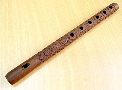 Image of Handmade Wooden Musical Flute (33x2.5x2 Cm) Elegant Brown Basuri For Shri Krishna Statue, Ideal Musician Premium Mouth Bansuri Instrument For Kanha Devotees And Music Enthusiasts