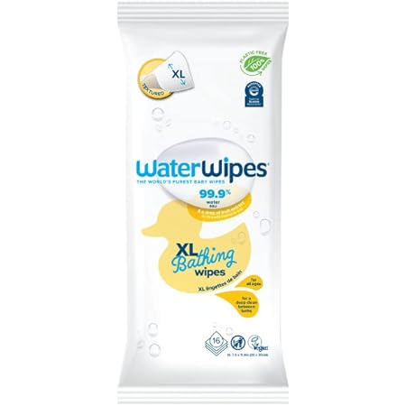 WaterWipes XL Unscented, No-Rinse, Textured Bath Wipes for Sensitive & Newborn Skin, 1 Pack (16 Count) - Packaging May Vary