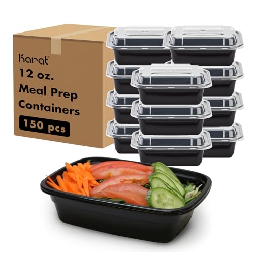 Karat Meal Prep Containers [12 oz - 150 ct] Reusable & Disposable Take Out Containers with Lids - Microwave & Dishwasher Safe Bento Boxes