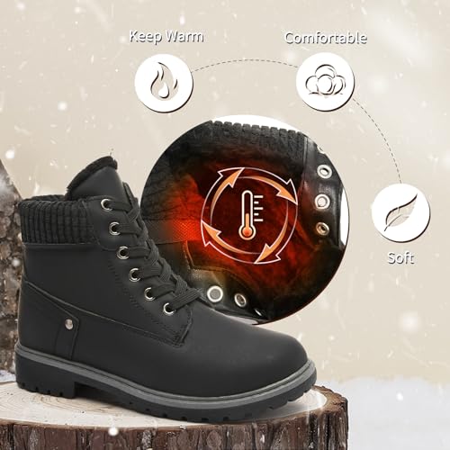 POVOGER Women's Black/White Ankle Bootie Winter Boots with Side Zipper2