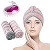 Turban handdoek 2 stuks haardoek microvezel superabsorberende sneldrogende haartulband met knoopdesign (haardroger handdoek 2 stuks + paarse hoofdhuid massageborstel)