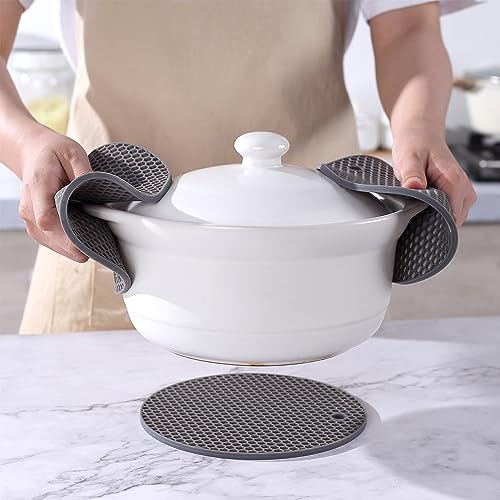 Image of To encounter Silicone Trivets Mat - Round 7 inch x 7 inch - Set of 8 Heat Resistant Multifunctional Mat, Hot Pad, Pot Holder, Tabletop Kitchen Trivet Mats Anti-Skid