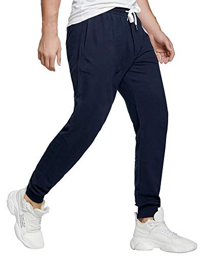 Czzstance Men's Joggers Sweatpants Cotton Casual Pants With Pockets Drawstring Gym Workout Athletic Training Pants Navy Medium #TOP1