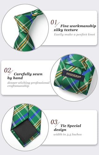 Image of HISDERN Mens Ties Plaid Tie and Pocket Square Set Classic Woven Formal Checkered Neckties & Handkerchief Wedding Party