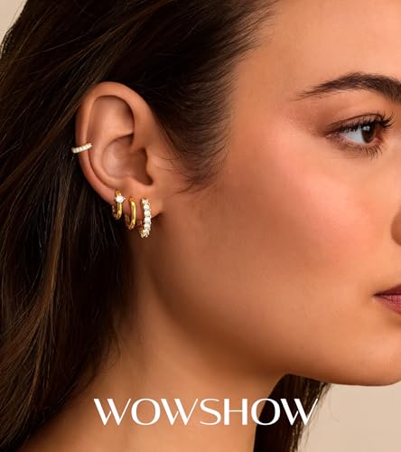 Wowshow Gold Earrings for Women Hoop Earring Stacks Set for Multiple Piercing 18K Gold Plated Huggie Hoops Everyday Jewelry Gifts for Mother Birthday Lightweight2