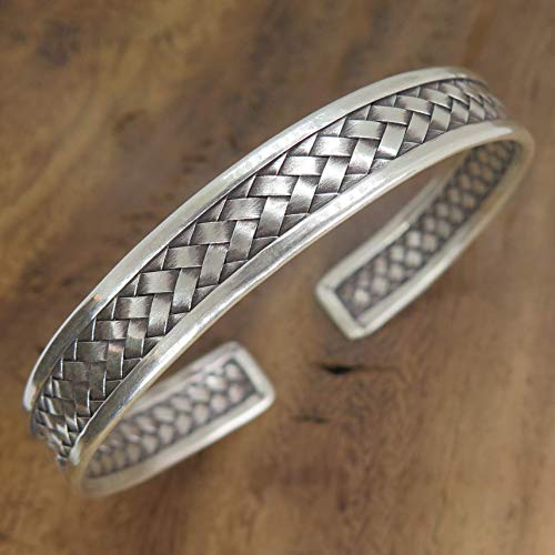 Generic Braided Sterling Silver Handmade Cuff Bracelet Boho Ethnic Tribal Woven Silver Bangle For Women Or Men thumb #8