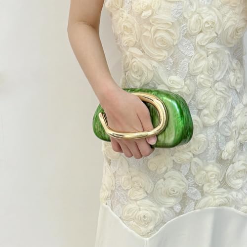 Image of Acrylic Clutch Purse for Women Classic Round Acrylic Evening Handbag Vintage Metal Handlebars Bag for Wedding Party Prom
